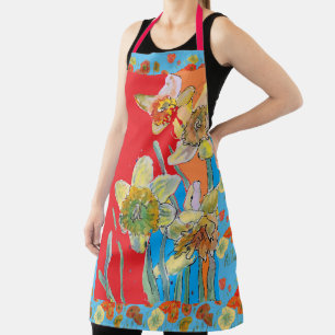 Tablier Apron floral à fleurs rouges de feuillus