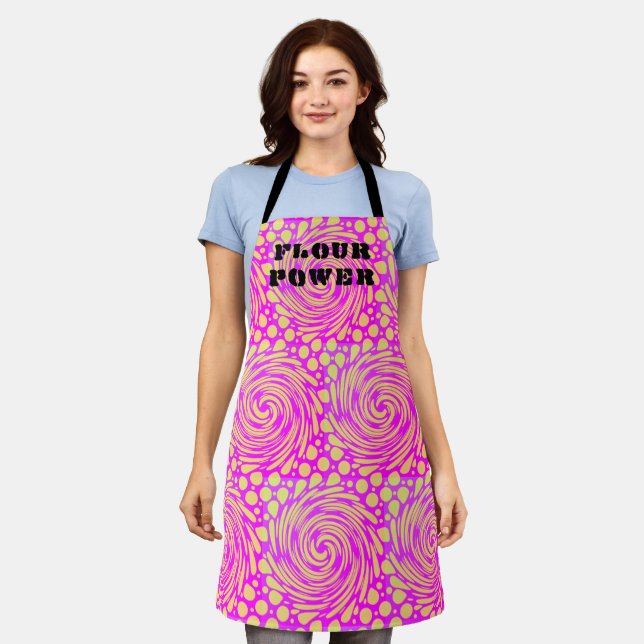 Tablier Apron jaune rose psychédélique de puissance de la  (Porté)