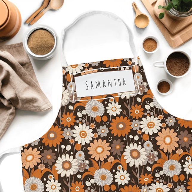 Tablier Apron moderne moderne du milieu du siècle rétro No (Get creative in the kitchen with our personalized Floral Boho Mid Century Modern apron! )