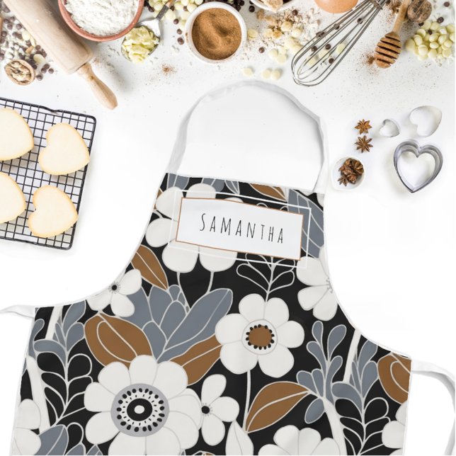 Tablier Apron moderne moderne du milieu du siècle rétro No (Indulge in the retro charm of our Wild on Flowers apron.  Cook in style and let your name shine!)