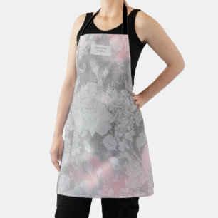 Tablier apron monogramme floral argenté subtil