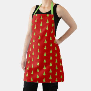 Tablier Apron Motif d'arbre de Noël à la cime blanche Polk