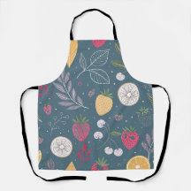 "Apron Motif de fruits bleu profond