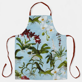 Tablier Apron - Motif orchidée en bleu
