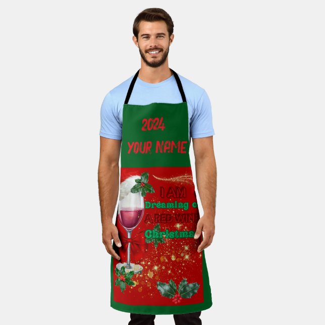 Tablier Apron rêve d'un Noël de vin rouge (Porté)