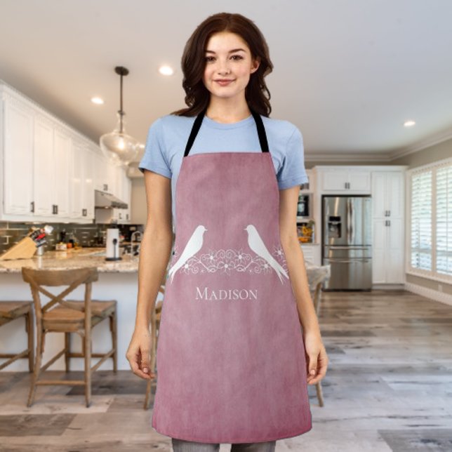 Tablier Apron rose Lovebirds Floral Vine (Pink Lovebirds Floral Vine Personalized Apron)