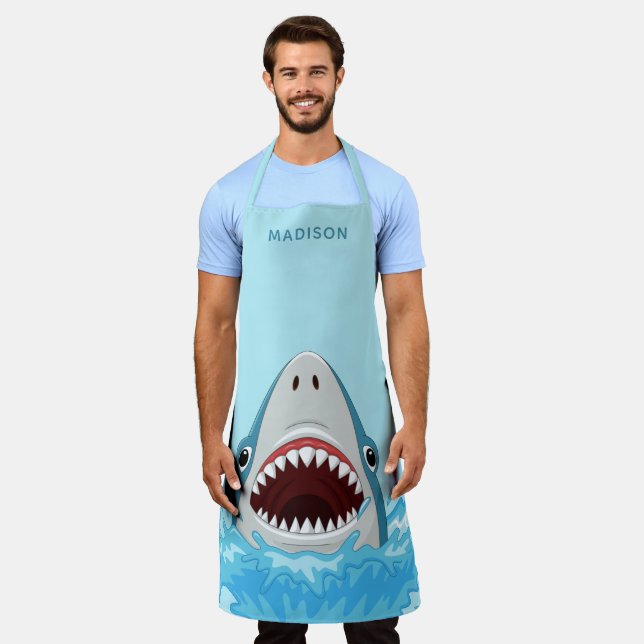 Tablier Aprons de noms personnalisés Funny Shark (Porté)