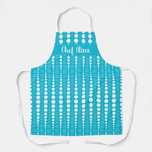 Tablier Aqua Blue and White Polka Dot Middium Apron (Recto)