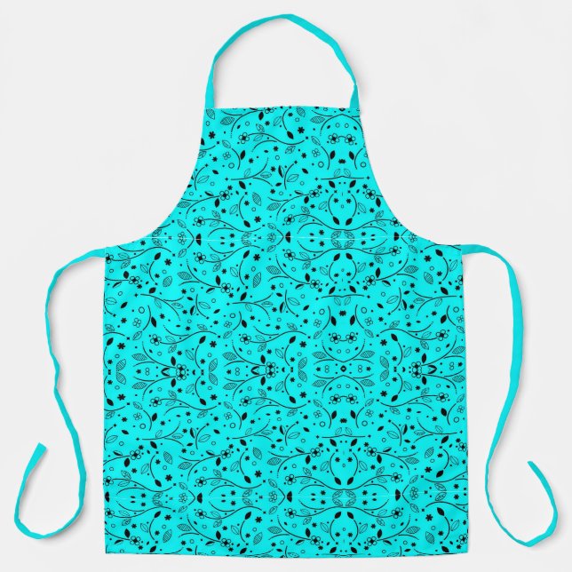 Tablier Aqua Petite impression florale en noir (Recto)