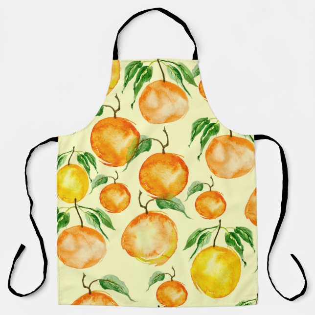 Tablier Aquarelle agrumes, motif tropical. (Recto)