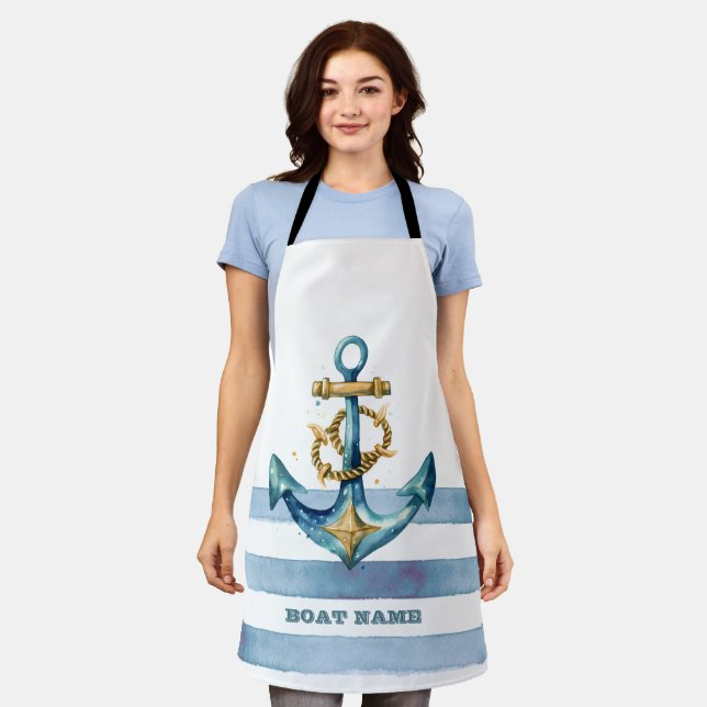Tablier Aquarelle Ancres Naïves Rayures Bleu Clair (Porté)