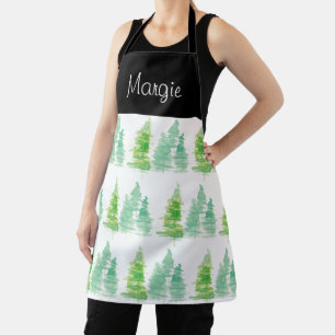 Tablier Aquarelle Arbre de Noël Pine Doodle Art Apron