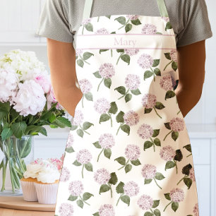 Tablier aquarelle aux fleurs d'hortensia rose