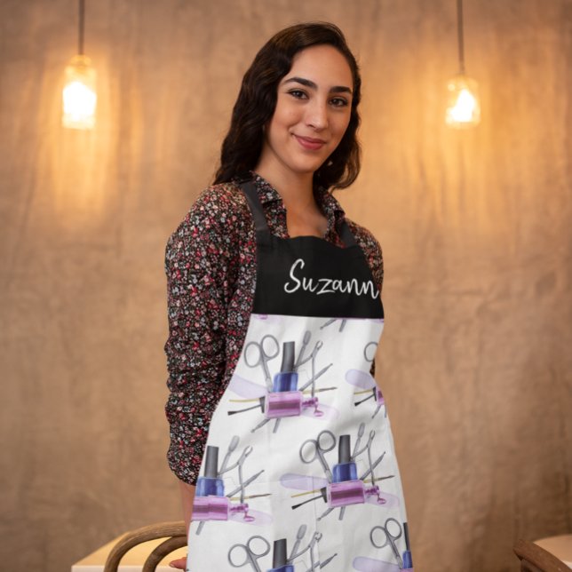 Tablier Aquarelle Beauté Clou Salon Polonais Personnalisé  (Créateur téléchargé)