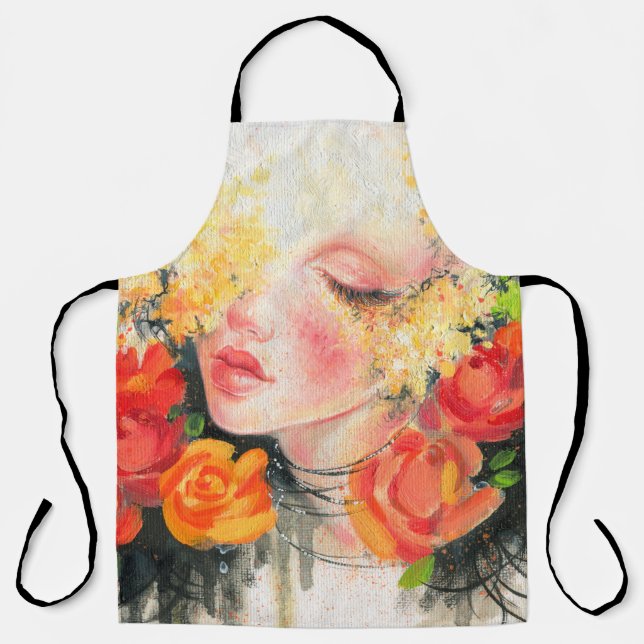 Tablier Aquarelle belle femme et fleurs (Recto)
