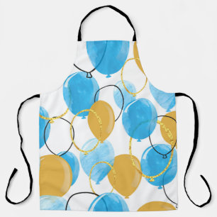 Tablier Aquarelle bleu et brillant ballons d'or transparen