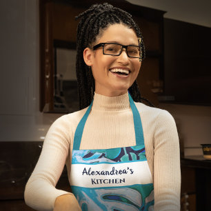 Tablier Aquarelle bleu Feuille Motif tropical Personnalise