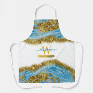 Tablier Aquarelle bleue Marbre et huile d'or Cheveux et ma
