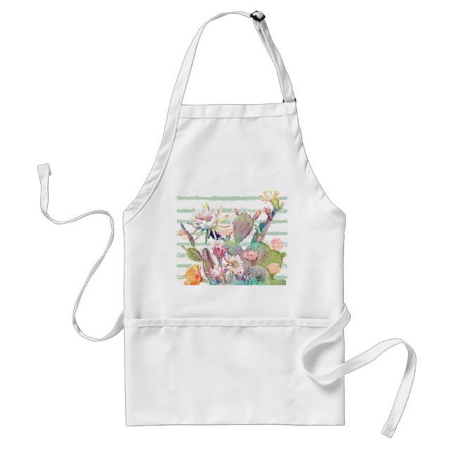 Tablier Aquarelle Cactus Floral Stripes Design (Devant)