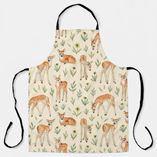 Tablier Aquarelle cerf mignon avec fleurs sauvages sans so