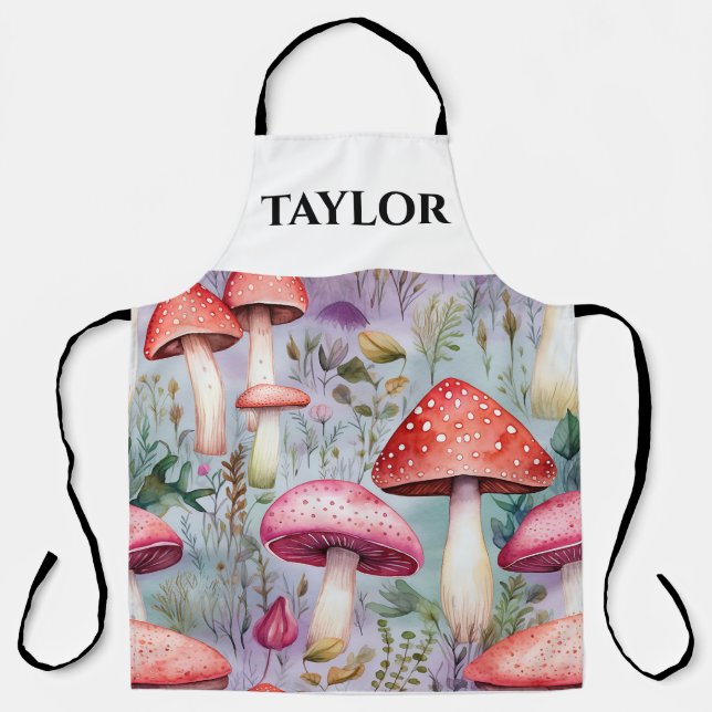 Tablier aquarelle champignon forêt rustique (Recto)