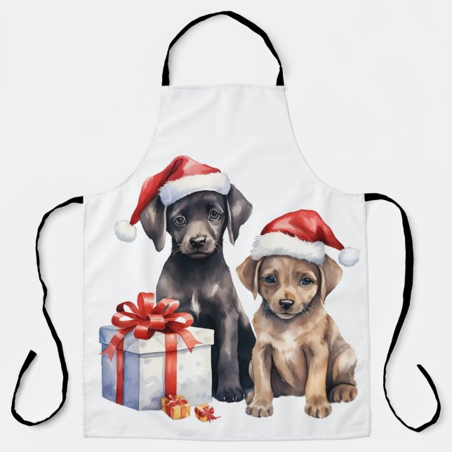 Tablier Aquarelle Chiot avec cadeaux (Recto)