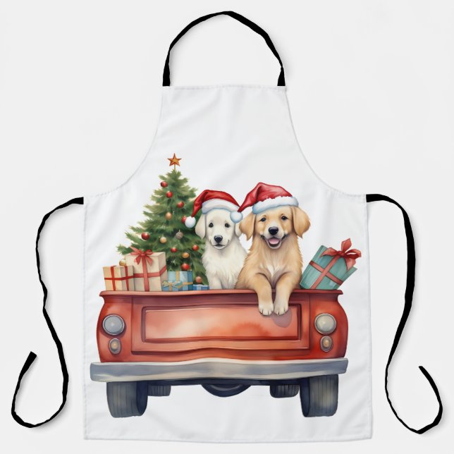 Tablier Aquarelle Chiot avec cadeaux (Recto)