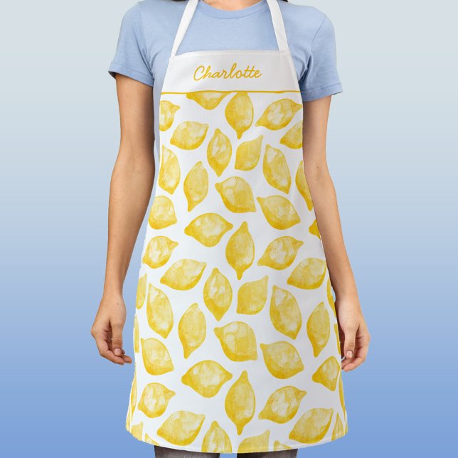Tablier Aquarelle Citrus Motif citron Personnalisé (Watercolor lemon personalized apron)