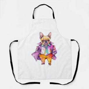 Tablier Aquarelle colorée French bulldog. Français