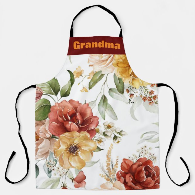 Tablier Aquarelle colorée Grandma Floral Custom (Recto)