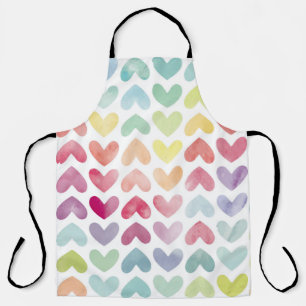 Tablier Aquarelle colorée incolore peint coeur patter