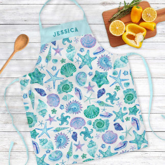 Tablier Aquarelle Coques de mer et Motif côtier de sébaste