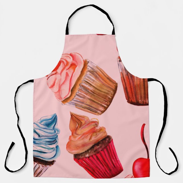 Tablier Aquarelle cupcakes sans couture arrière - plan mot (Recto)