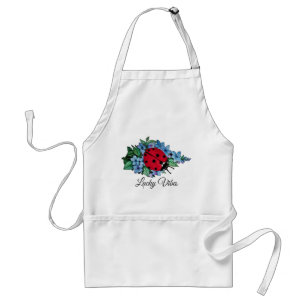 Tablier Aquarelle Cute Ladybird Avec Fleurs Bleues Sauvage