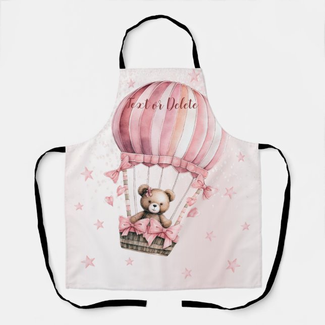 Tablier Aquarelle Cute Rose Teddy Bear Hot Air Balloon (Recto)