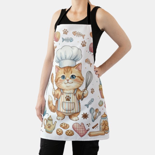 Tablier aquarelle de chat chef mignon – Chaton fan (Insitu)