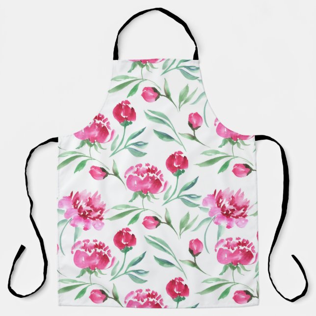 Tablier Aquarelle de fleur de pivoine rose transparente mo (Recto)