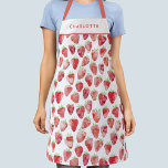 Tablier Aquarelle de fraise personnalisée<br><div class="desc">Design de fraise douce aquarelle avec une police moderne. Modifiez le nom pour personnaliser. Art original de Nic Squirrell</div>