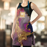 Tablier Aquarelle de marbre moderne or violet marine monog<br><div class="desc">Voici une façon merveilleuse d’ajouter de la pizzaz à votre maquillage quotidien, à votre coiffeur, à votre beauté, ainsi qu’à vos routines de cuisine et de cuisson. Ajoutez un éclat supplémentaire à vos aventures professionnelles chaque fois que vous portez cet tablier élégant, sophistiqué, simple et moderne. Un carré brillant et...</div>