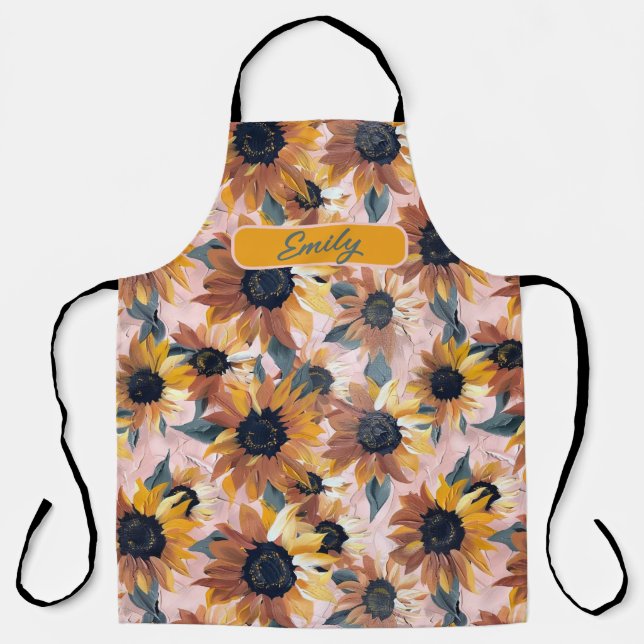 Tablier Aquarelle de tournesol personnalisée - Desi floral (Recto)