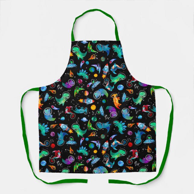 Tablier Aquarelle des enfants astronautes Dinosaures de l' (Recto)