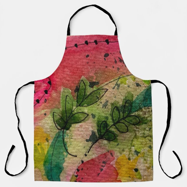Tablier Aquarelle Et Encre Art Abstrait Impressionniste (Recto)