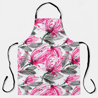 Tablier Aquarelle et encre illustration de fleur rouge ave