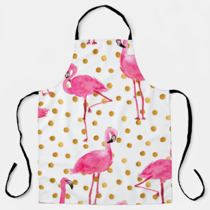 Tablier Aquarelle flamants roses avec matelas à points dor