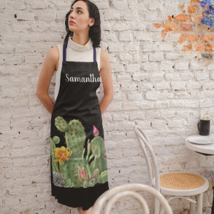 Tablier Aquarelle Fleur Cactus Succulent Monogramme