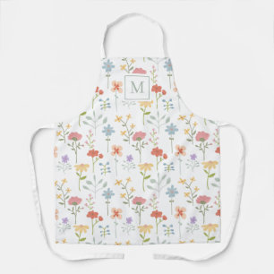 Tablier Aquarelle Fleur sauvage motif floral Monogramme