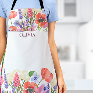 Tablier Aquarelle Fleurs, Cadeau personnalisé Fille d'anni