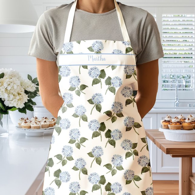 Tablier aquarelle fleurs d'hortensia bleus (Hydrangea Apron)
