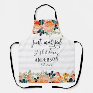 Tablier Aquarelle Fleurs et rayé juste marié