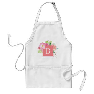 Tablier Aquarelle Floral Monogramme initial Rose Girl